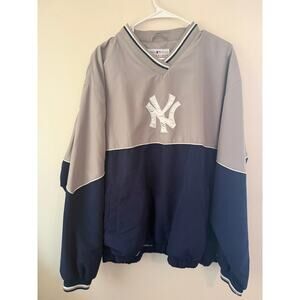 New York Yankees Mens Pullover Jacket Windbreaker Size XL Gray Navy MLB